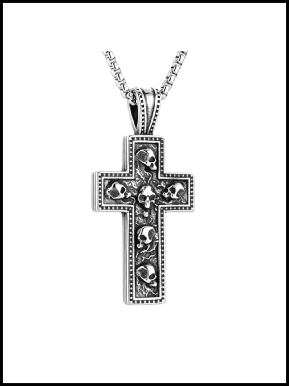 Stainless Steel Gothic Skull Cross Necklace Men 22-24in Adjustable